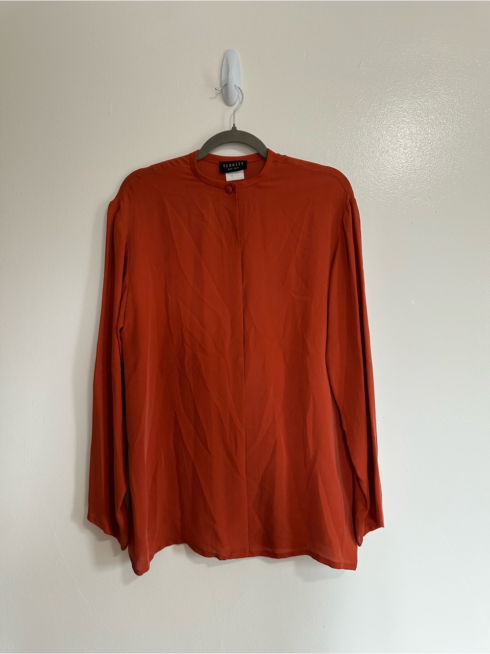 Vintage YEOHLEE New York Silk Tunic in Rust, Single Button Closure, Small